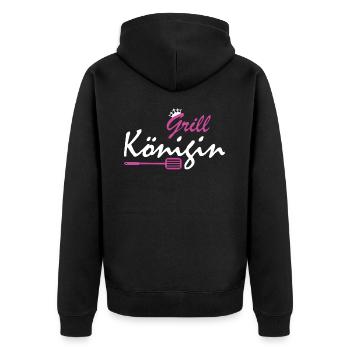 Grillkönigin Frau Grillt - Unisex Premium Bio Zip Hoodie - Schwarz - Hinten - Nico (187cm)
