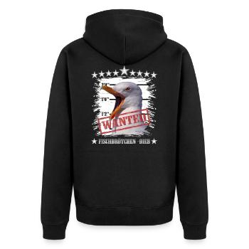 Diebische Möwe - Unisex Premium Bio Zip Hoodie - Schwarz - Hinten - Nico (187cm)