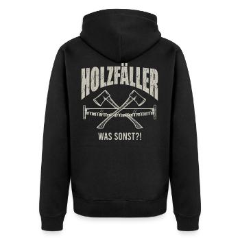 Holzfäller Waldarbeiter Spruch - Unisex Premium Bio Zip Hoodie - Schwarz - Hinten - Nico (187cm)