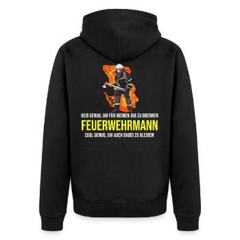 Feuerwehrmann Feuerwehr - Unisex Premium Bio Zip Hoodie - Schwarz - Hinten - Nico (187cm)