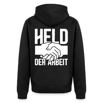 Held der Arbeit DDR Ostdeutschland - Unisex Premium Bio Zip Hoodie - Schwarz - Hinten - Nico (187cm)