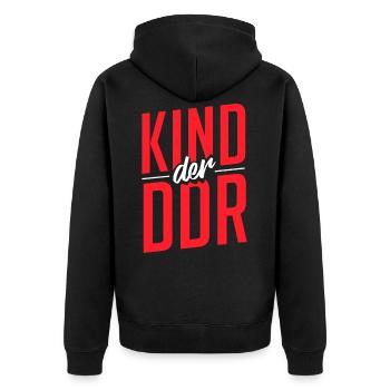 Kind der DDR Ostdeutschland - Unisex Premium Bio Zip Hoodie - Schwarz - Hinten - Nico (187cm)