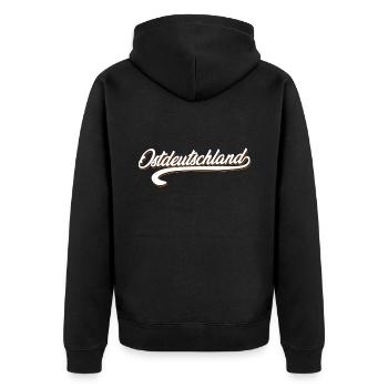 DDR Ostdeutschland - Unisex Premium Bio Zip Hoodie - Schwarz - Hinten - Nico (187cm)