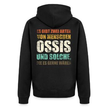 Zwei Arten von Menschen Ossis DDR Ostdeutschland - Unisex Premium Bio Zip Hoodie - Schwarz - Hinten - Nico (187cm)