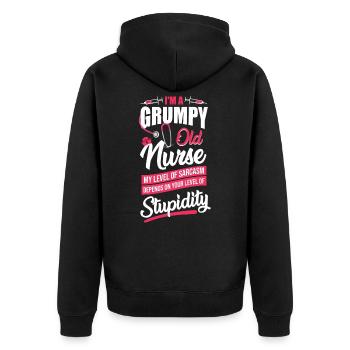 Grumpy Old Nurse - Unisex Premium Bio Zip Hoodie - Schwarz - Hinten - Nico (187cm)