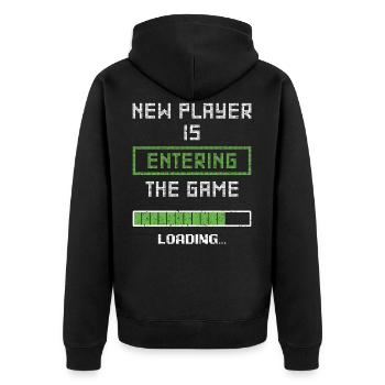 Une nouvelle joueuse entre dans le jeu Gamer Pregnancy An - Veste à capuche bio Premium Unisexe - noir - Dos - Nico (187cm)