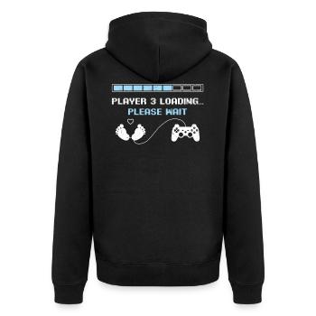 Player 3 loading funny gaming pregnancy ank - Unisex Premium Organic Zip Hoodie - black - Back - Nico (187cm)