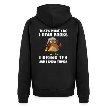 Das ist, was ich tue, ich lese Bücher, ich trinke - Unisex Premium Bio Zip Hoodie - Schwarz - Hinten - Nico (187cm)
