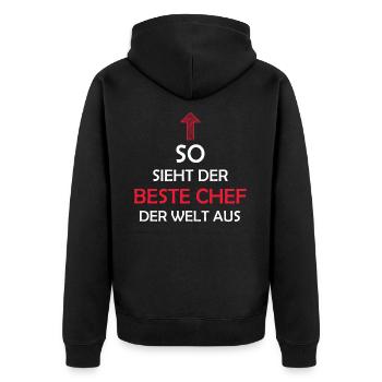 Bester Chef der Welt Chef Spruch Abteilungsleiter - Unisex Premium Bio Zip Hoodie - Schwarz - Hinten - Nico (187cm)