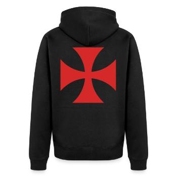 Templar Cross - Unisex Premium Organic Zip Hoodie - black - Back - Nico (187cm)