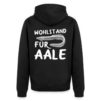 Wohlstund für Aale - Unisex Premium Bio Zip Hoodie - Schwarz - Hinten - Nico (187cm)