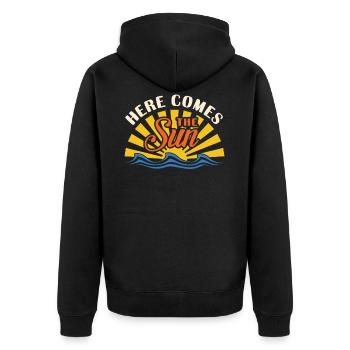 Here Comes The Sun 60s Summer Sunsh - Unisex Premium Bio Zip Hoodie - Schwarz - Hinten - Nico (187cm)