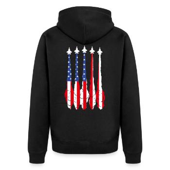 American Flag USA Airplane Jet Fighter 4th July Pa - Unisex Premium Organic Zip Hoodie - black - Back - Nico (187cm)