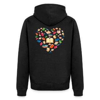 Buch-Liebhaber Herz Form süße lesen Geschenk Bibli - Unisex Premium Bio Zip Hoodie - Schwarz - Hinten - Nico (187cm)