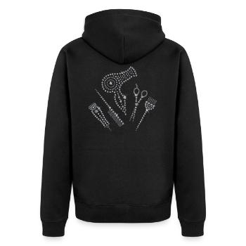 Hair Stylist Salon Apron Rhinestone Scissors Comb Hair - Unisex Premium Organic Zip Hoodie - black - Back - Nico (187cm)