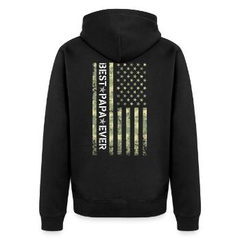 Best PAPA Ever Vintage American Flag Camo Fathers - Unisex Premium Bio Zip Hoodie - Schwarz - Hinten - Nico (187cm)