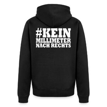 kein millimeter nach rechts - Unisex Premium Bio Zip Hoodie - Schwarz - Hinten - Nico (187cm)