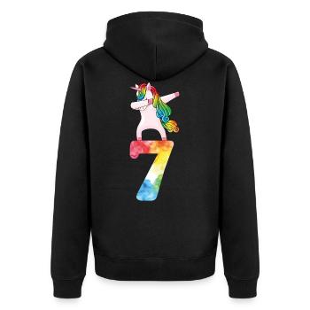 7th Birthday Unicorn Girls Gift Funny 7 Years Old - Unisex Premium Organic Zip Hoodie - black - Back - Nico (187cm)