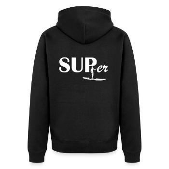 SUP Stand Up Paddle Paddling Geschenkidee SUPer - Unisex Premium Bio Zip Hoodie - Schwarz - Hinten - Nico (187cm)