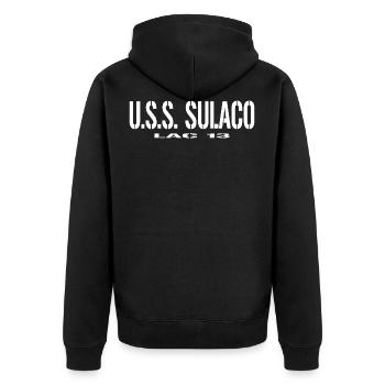 USS Sulaco Crewshirt - Unisex Premium Bio Zip Hoodie - Schwarz - Hinten - Nico (187cm)