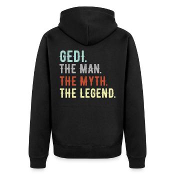 Gedi Firmgedi Taufgedi Ged Firmged Geschenkidee - Unisex Premium Bio Zip Hoodie - Schwarz - Hinten - Nico (187cm)