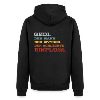 Gedi Weihnachtsgeschenk Firmgedi Taufgedi - Unisex Premium Bio Zip Hoodie - Schwarz - Hinten - Nico (187cm)