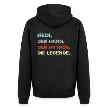 Gedi Taufged Firmged Geschenkidee Firmgedi - Unisex Premium Bio Zip Hoodie - Schwarz - Hinten - Nico (187cm)
