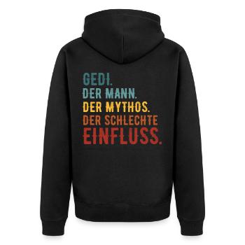 Gedi Firmgedi Taufgedi Geschenk - Unisex Premium Bio Zip Hoodie - Schwarz - Hinten - Nico (187cm)