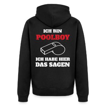 Poolboy Bademeister Badewart Geschenkidee - Unisex Premium Bio Zip Hoodie - Schwarz - Hinten - Nico (187cm)