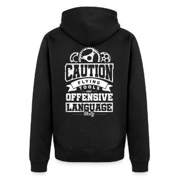 Caution Flying Tool Aircraft Mechanic Diesel Mecha - Unisex Premium Organic Zip Hoodie - black - Back - Nico (187cm)