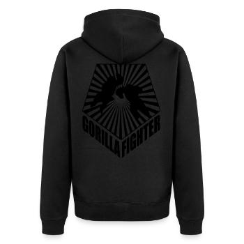 Gorilla Fighter - Vektor - Unisex Premium Bio Zip Hoodie - Schwarz - Hinten - Nico (187cm)
