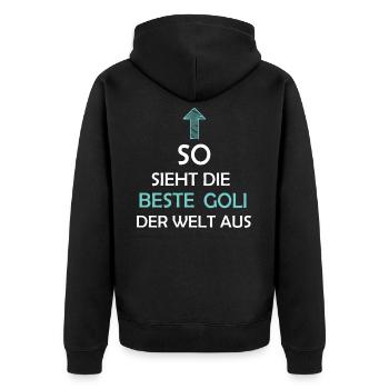Goli Firmgoli Taufgoli Geschenkidee - Unisex Premium Bio Zip Hoodie - Schwarz - Hinten - Nico (187cm)