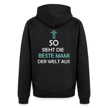 Beste Mami Mami Geschenkidee - Unisex Premium Bio Zip Hoodie - Schwarz - Hinten - Nico (187cm)