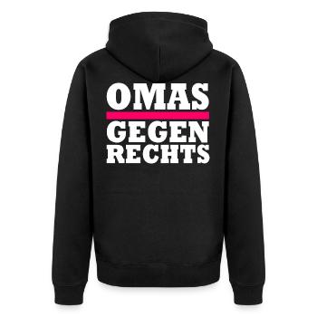 Omas gegen Rechts - Unisex Premium Bio Zip Hoodie - Schwarz - Hinten - Nico (187cm)