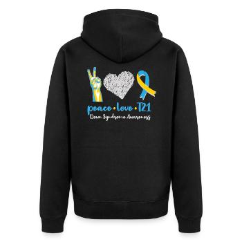 Peace Love T21 Sensibilisation au syndrome de Down Sped Teache - Veste à capuche bio Premium Unisexe - noir - Dos - Nico (187cm)