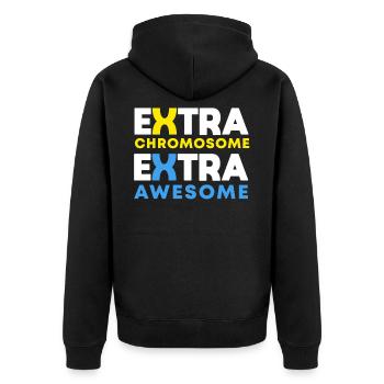 Extra Chromosome Extra Awesome Down Syndrome Aware - Unisex Premium Bio Zip Hoodie - Schwarz - Hinten - Nico (187cm)