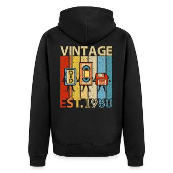 Vintage Best Of 1980 40th Birthday Cassette Tech H - Unisex Premium Organic Zip Hoodie - black - Back - Nico (187cm)
