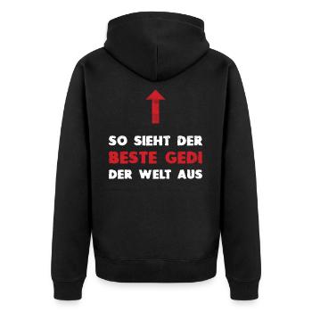 So sieht der beste Gedi der Welt aus Firmgedi - Unisex Premium Bio Zip Hoodie - Schwarz - Hinten - Nico (187cm)