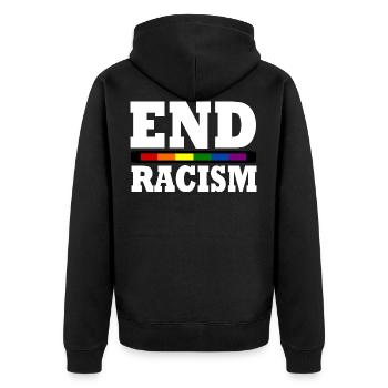 End Racism - Unisex Premium Bio Zip Hoodie - Schwarz - Hinten - Nico (187cm)