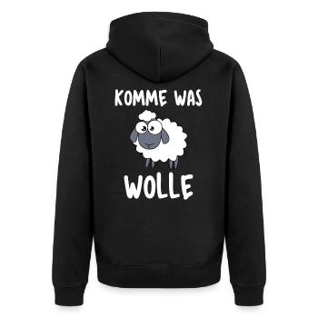 Komme was Wolle - Unisex Premium Bio Zip Hoodie - Schwarz - Hinten - Nico (187cm)