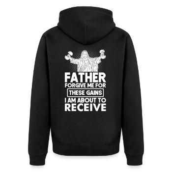 Père pardonne-moi pour ces gains Jésus Workout - Veste à capuche bio Premium Unisexe - noir - Dos - Nico (187cm)