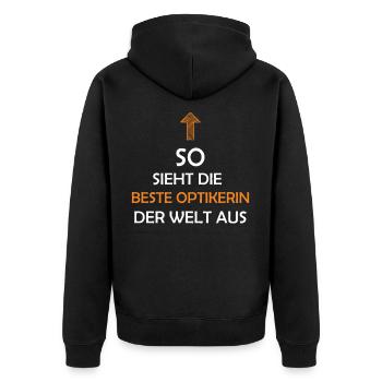 Optikerin Feinoptikerin Augenoptikerin Geschenk - Unisex Premium Bio Zip Hoodie - Schwarz - Hinten - Nico (187cm)