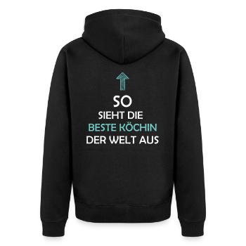 So sieht die Beste Köchin der Welt aus Kochschürze - Unisex Premium Bio Zip Hoodie - Schwarz - Hinten - Nico (187cm)