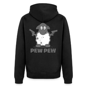 Lustiges Pew Pew Schaf - Unisex Premium Bio Zip Hoodie - Schwarz - Hinten - Nico (187cm)