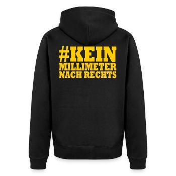 kein millimeter nach rechts - Unisex Premium Bio Zip Hoodie - Schwarz - Hinten - Nico (187cm)