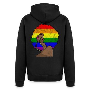 LGBTQ Black Afro Woman Lesbienne Homosexuelle Bi - Veste à capuche bio Premium Unisexe - noir - Dos - Nico (187cm)