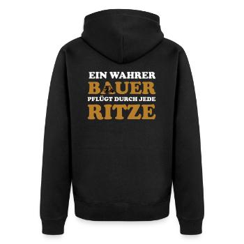 Bauer Landwirt Geschenk Lustiger Bauern Spruch - Unisex Premium Bio Zip Hoodie - Schwarz - Hinten - Nico (187cm)