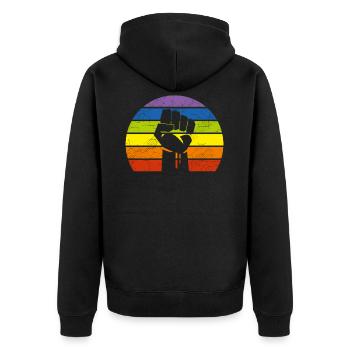 Drapeau de fierté LGBT Fist Retro BLM Vintage Black Lives - Veste à capuche bio Premium Unisexe - noir - Dos - Nico (187cm)