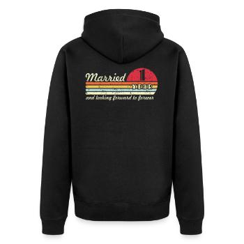 First Wedding Anniversary Gifts for Couples Marrie - Unisex Premium Bio Zip Hoodie - Schwarz - Hinten - Nico (187cm)
