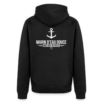 SÜSSWASSER-MARINE - Unisex Premium Bio Zip Hoodie - Schwarz - Hinten - Nico (187cm)